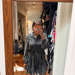 Zara Black and White Long-Sleeve Printed Shirt Dress